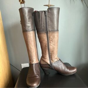 Hispanitas Brown Leather Colour Block Knee-High Heeled Boots
